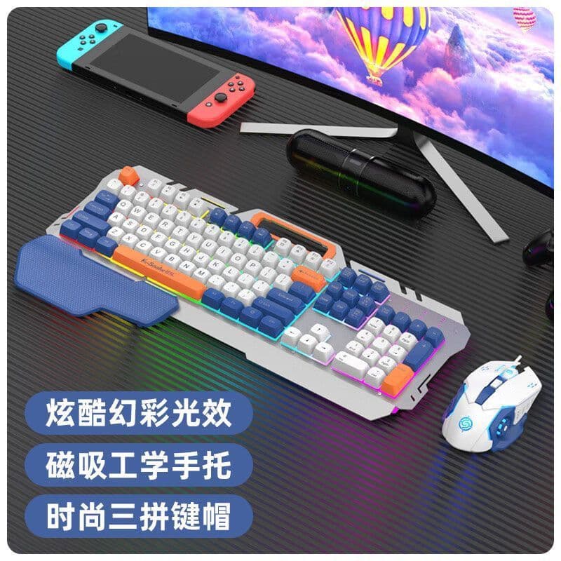 Conjunto de Teclado e Mouse Viper K16 com Sensação Mecânica Estilo Metal, Teclado Gamer com Fio para Uso em Laptop e Esc