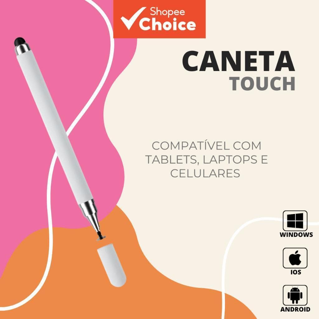 Kit 2 Canetas Touch para celular, tablet, iPad, notebook, iPhone Android para desenhos detalhados e uso universal