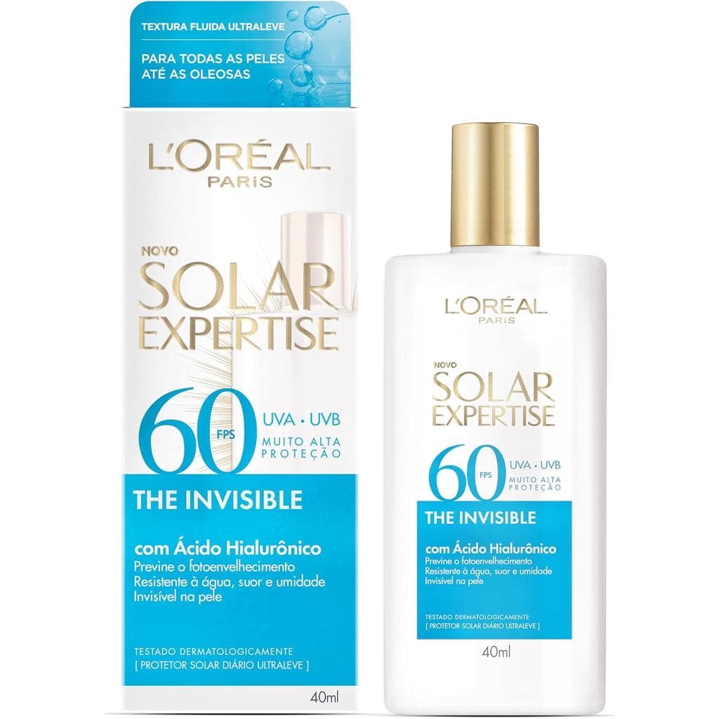 L'Oréal Paris Solar Expertise, Protetor Solar Facial The Invisible FPS60 com Ácido Hialurônico Sem Cor 40g