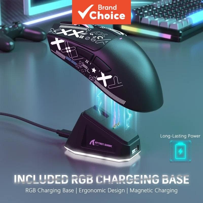 Mouse Gamer Sem Fio Attack Shark X11 Efeitos de Iluminação RGB DPI Ajustável 22000 63g Mouse Gamer Ultraleve com Dock de