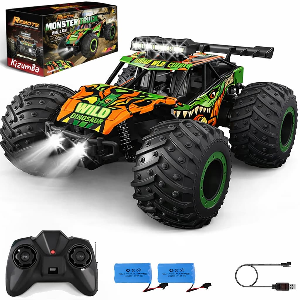 Carrinho Controle Remoto 2.4Ghz Off Road Monster Truck Alta Velocidade 25km/h Rápido Com 2 Baterias Dinossauro Kizumba