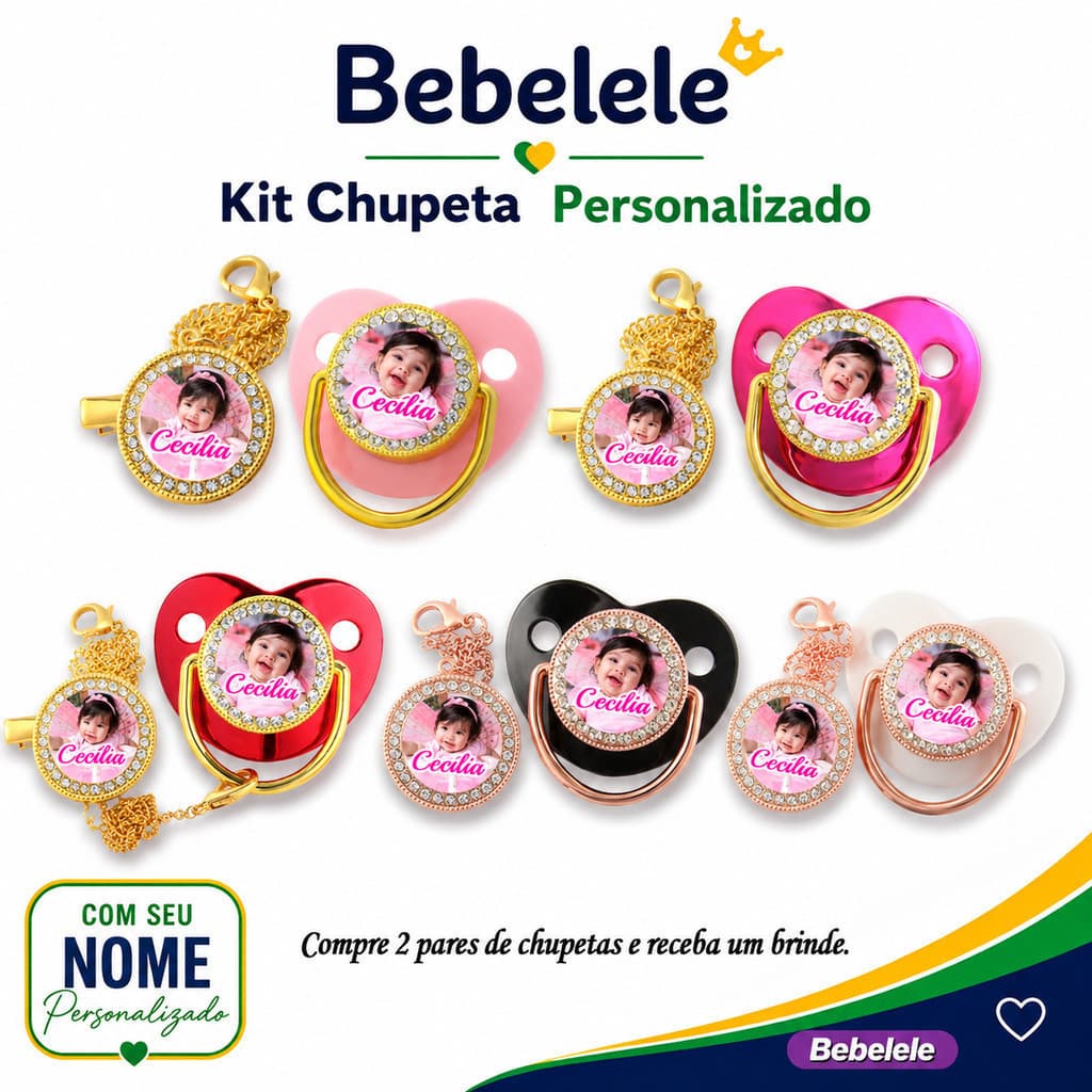 Chupeta plana para bebê, personalizada com nome/foto, vem com chupeta/clip/corrente/fecho chupeta personalizada&331