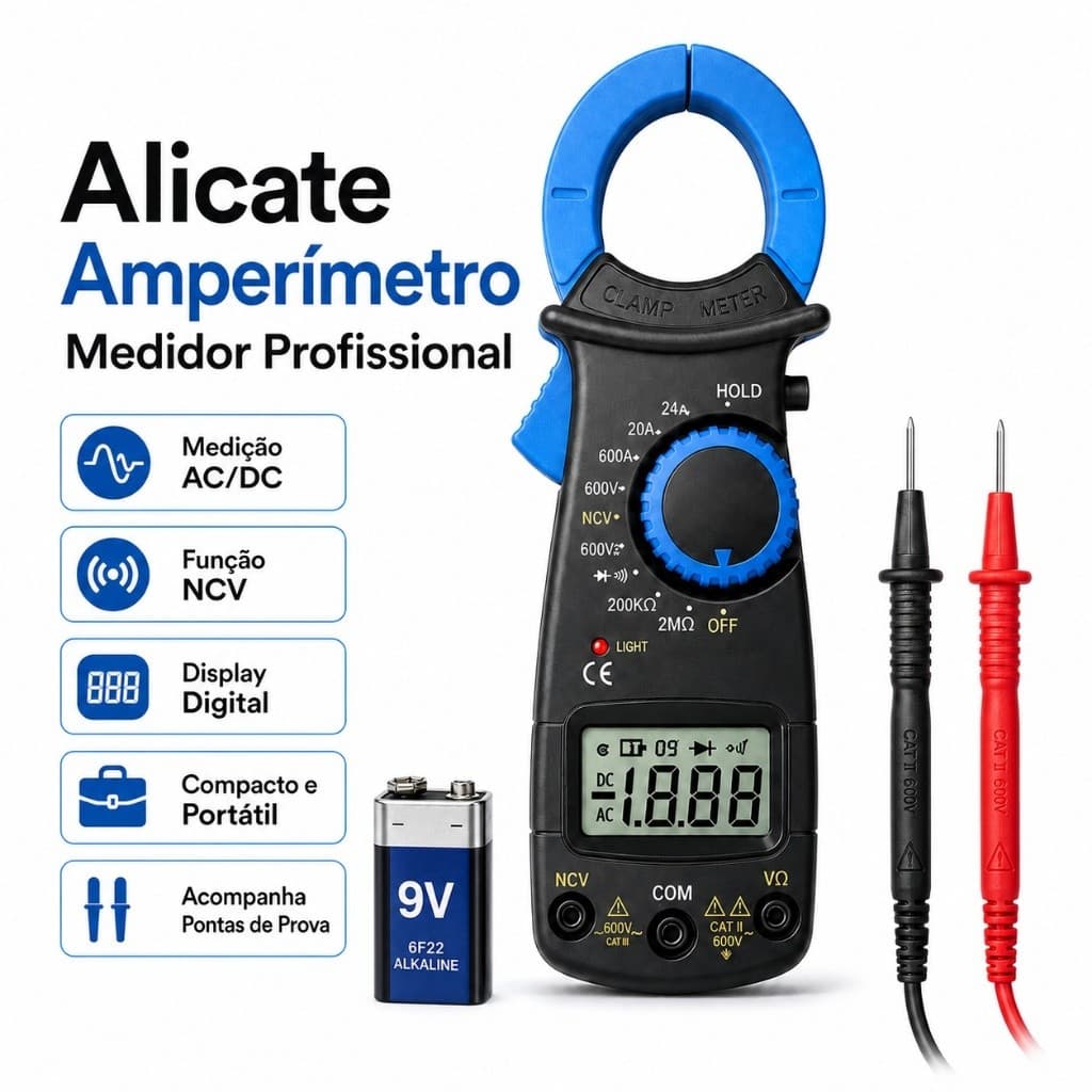 Alicate Amperímetro Digital Profissional MD-Y400 Multímetro 200A 600V NCV com Pontas