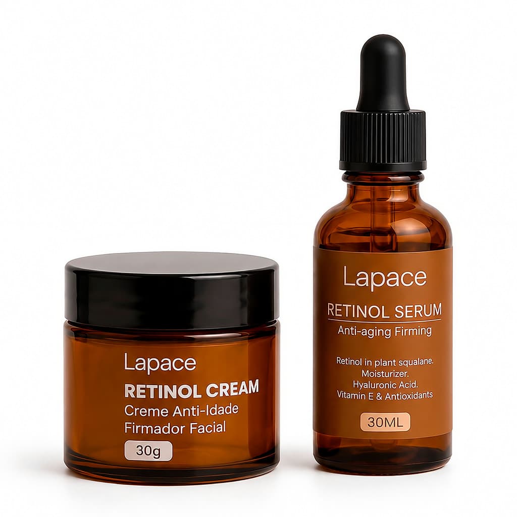 Kit Retinol Creme + Sérum Facial Anti-Envelhecimento Coreano Hidratante Anti-idade para Rosto Firmeza Lapace