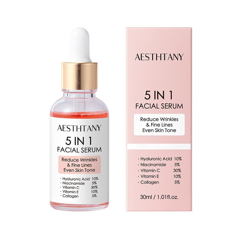 Sérum Facial 5 em 1 com Ácido Hialurônico, Niacinamida e Vitamina C - Anti-Rugas, Clareamento Suave e Hidratação, 30ml