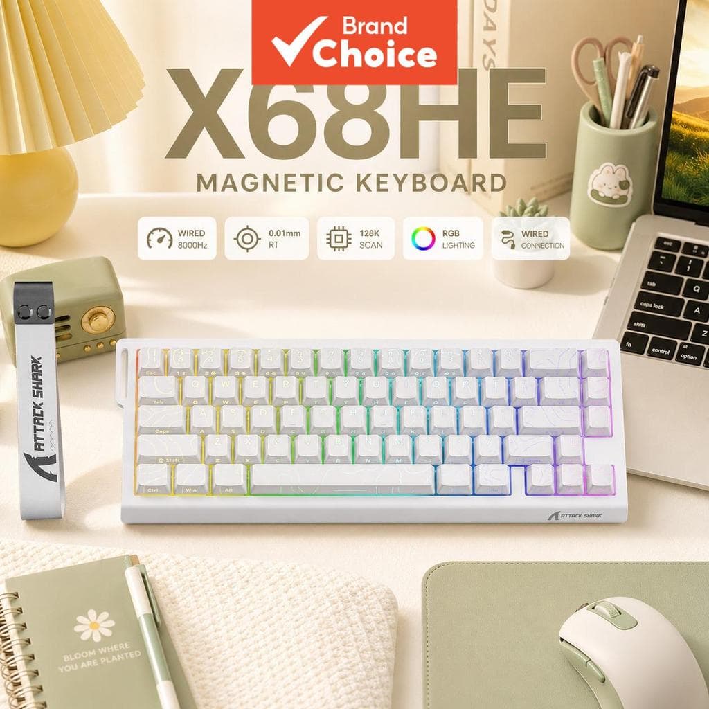 Teclado mecânico ATTACK SHARK X68HE para jogos, teclado numérico 66 teclas, taxa de sondagem 8000Hz, interruptores