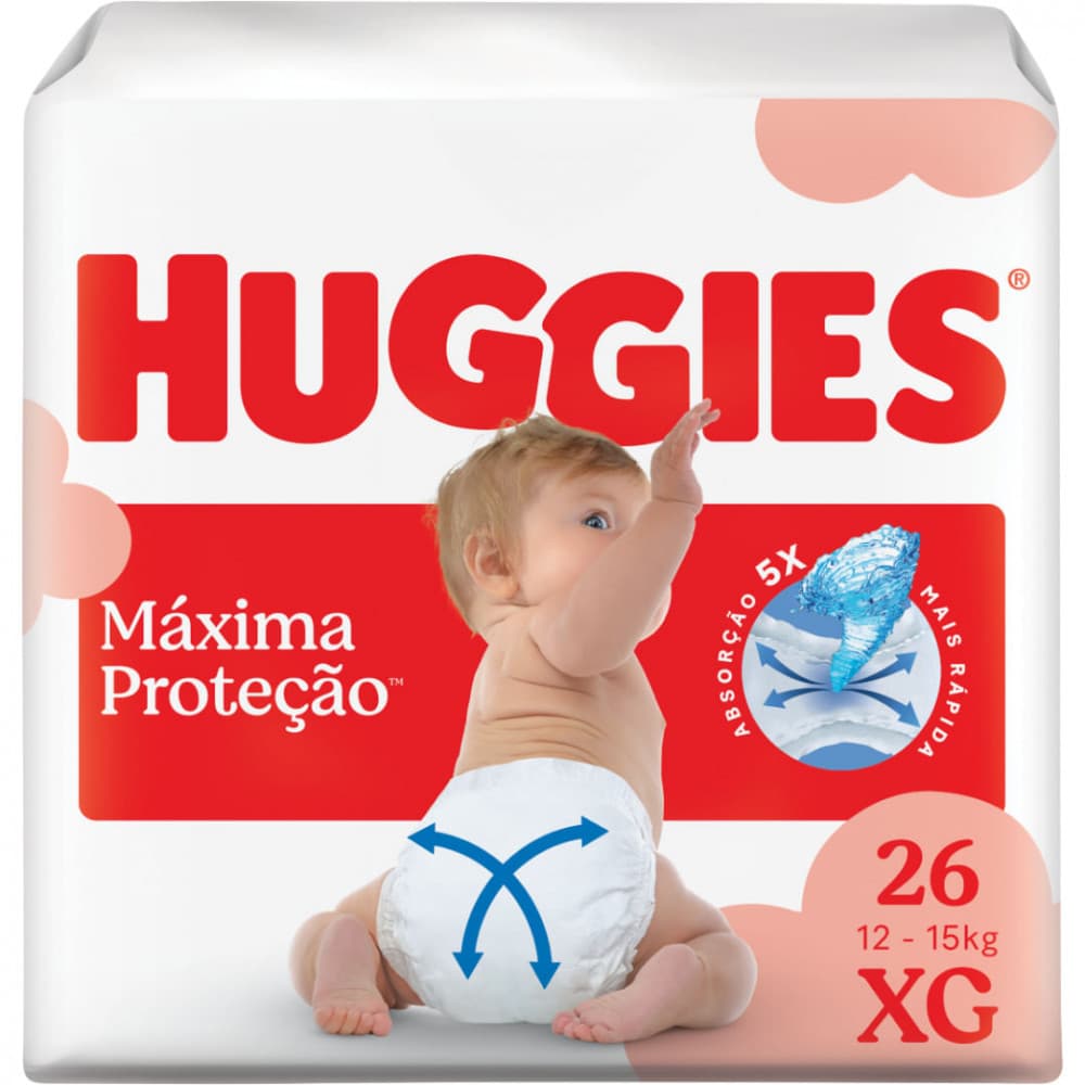 Fralda Descartável Máxima Proteção XG 26 Unidades Xtra-Flex Absorção 5X Rápida Huggies