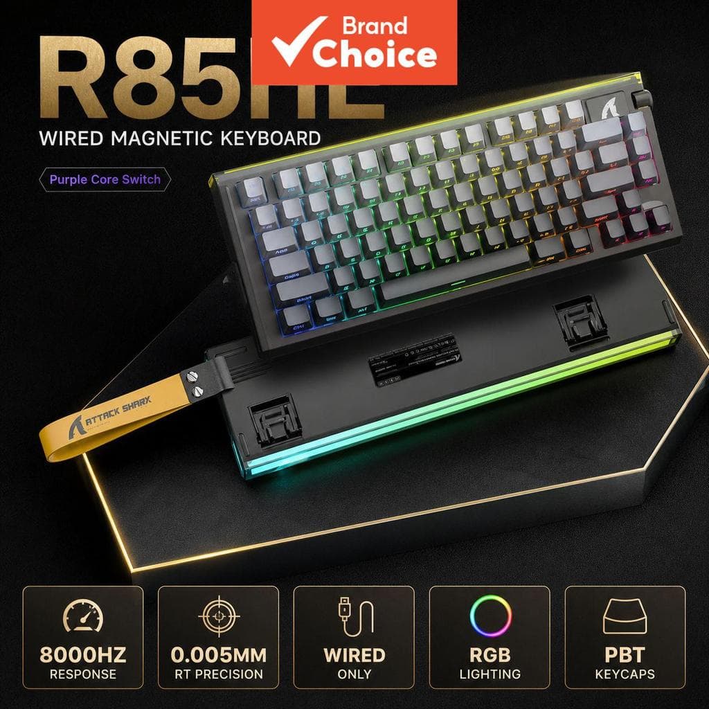 Teclado Mecânico Compacto para Jogos SHARK ATTACK R85HE, Interruptor Responsivo, Conexão USB com Fio, Retroiluminação