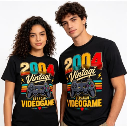 Nativa Camiseta Vintage 2004 Geração Videogame Controle Retrô Nostalgia Gamer Estampada Confortável