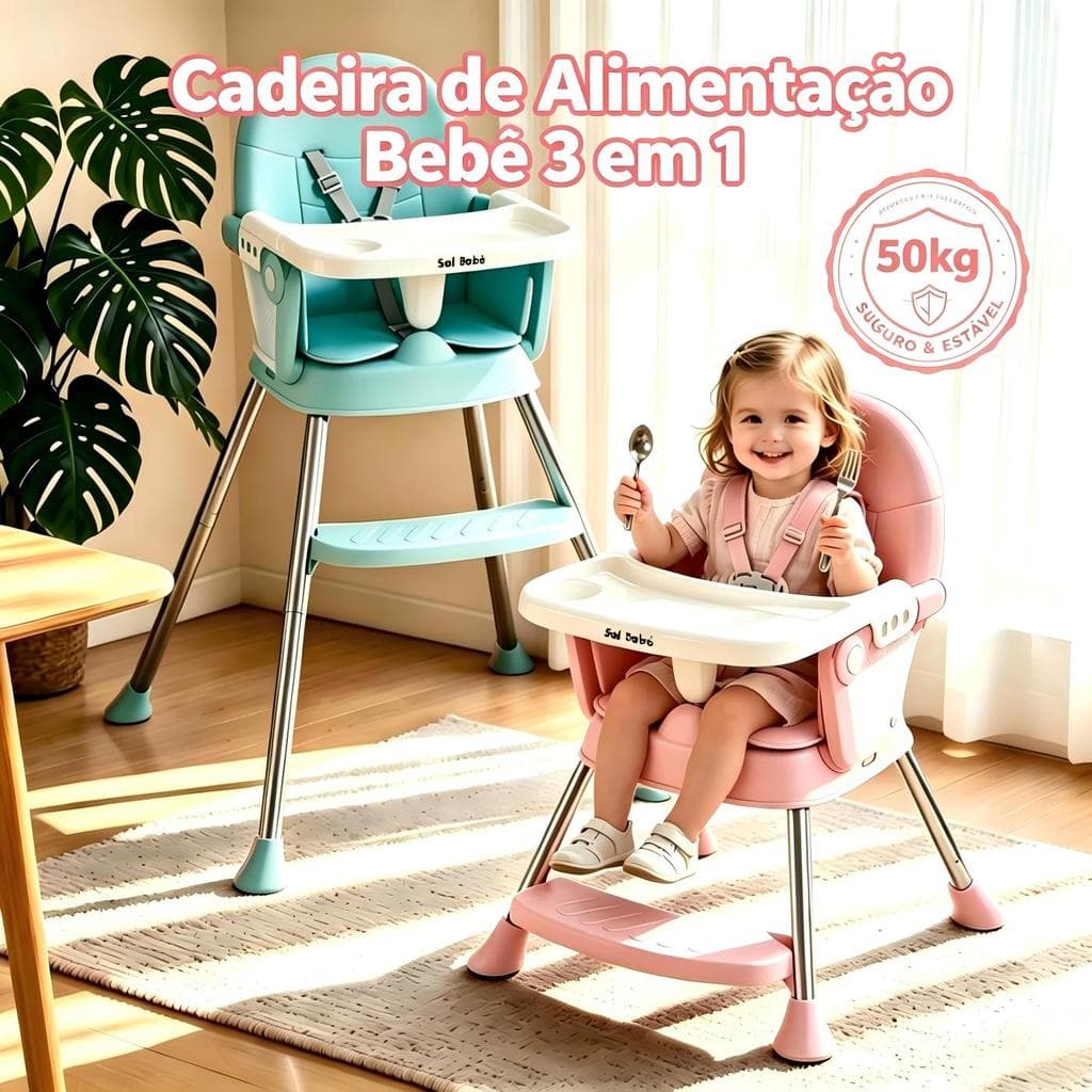 Cadeira De Alimentação Bebê Portátil 3 em 1 Jantar Dobrável Multifunções Assento Até 50KG