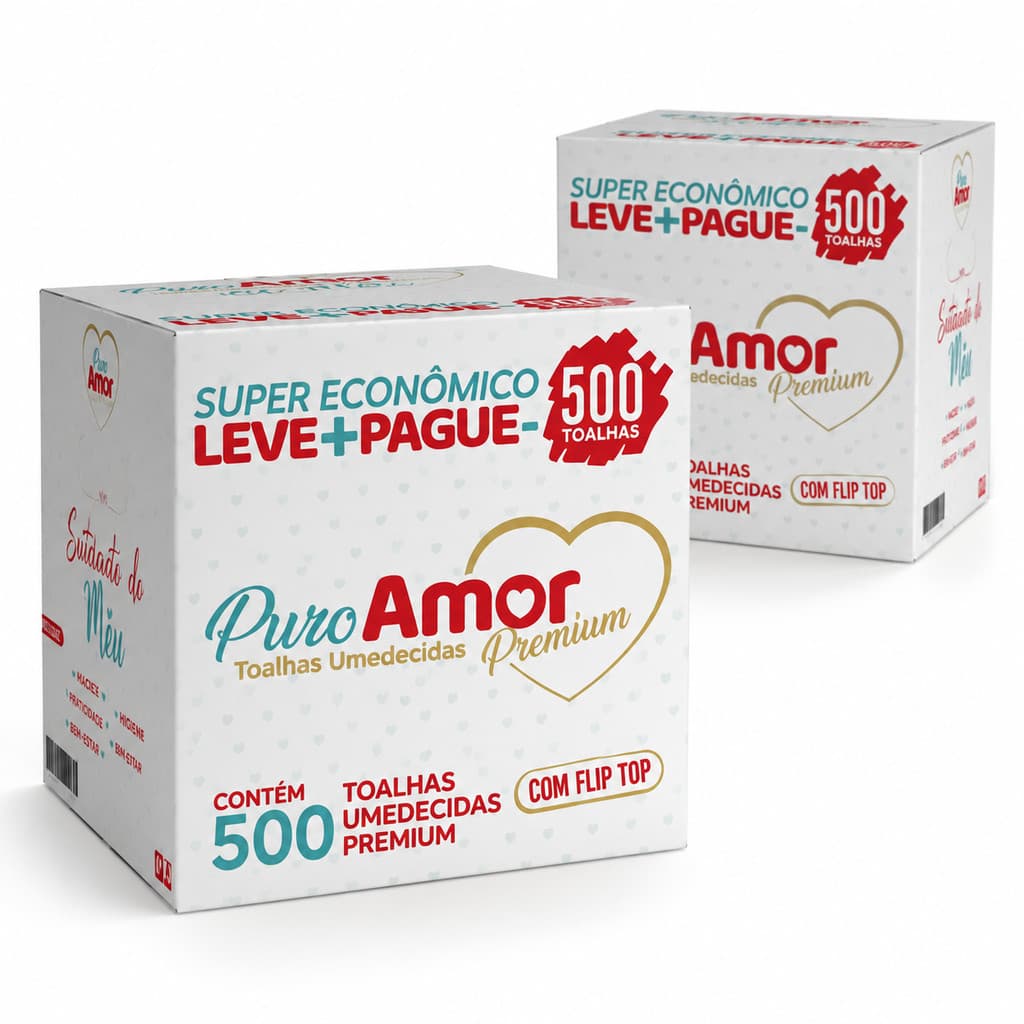 Kit 2 Caixas Puro Amor Premium 1000 Lenços Umedecidos Para Bebê