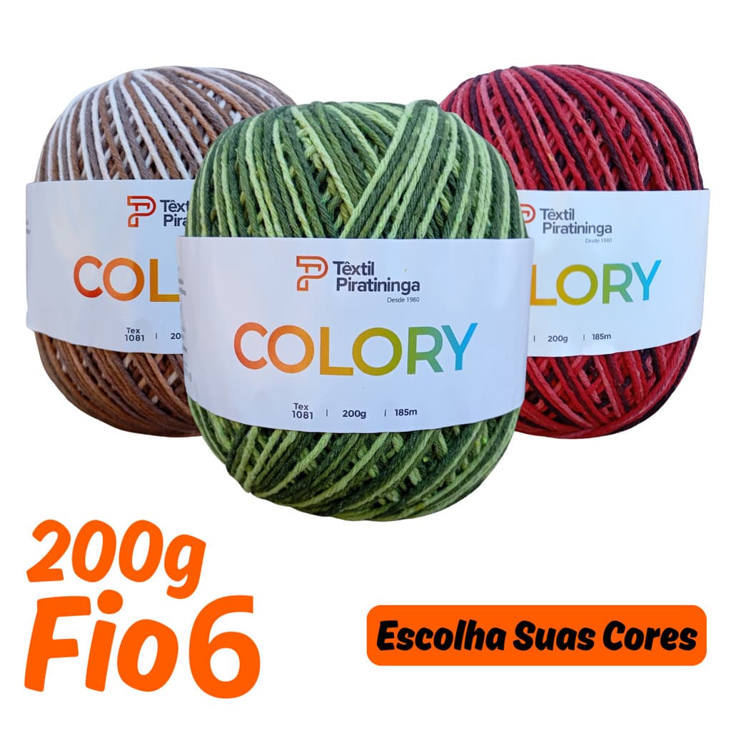 Barbante Colory 200g 185m Fio 4/6 Para Crochê Artesanato Tapetes