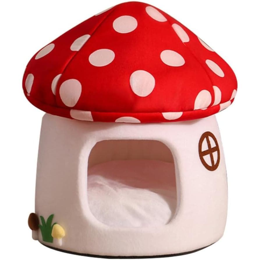 Casinha para gatos em formato de cogumelo, cama para gatos em formato de vaca, estilo caverna semi-fechada, casinha quen