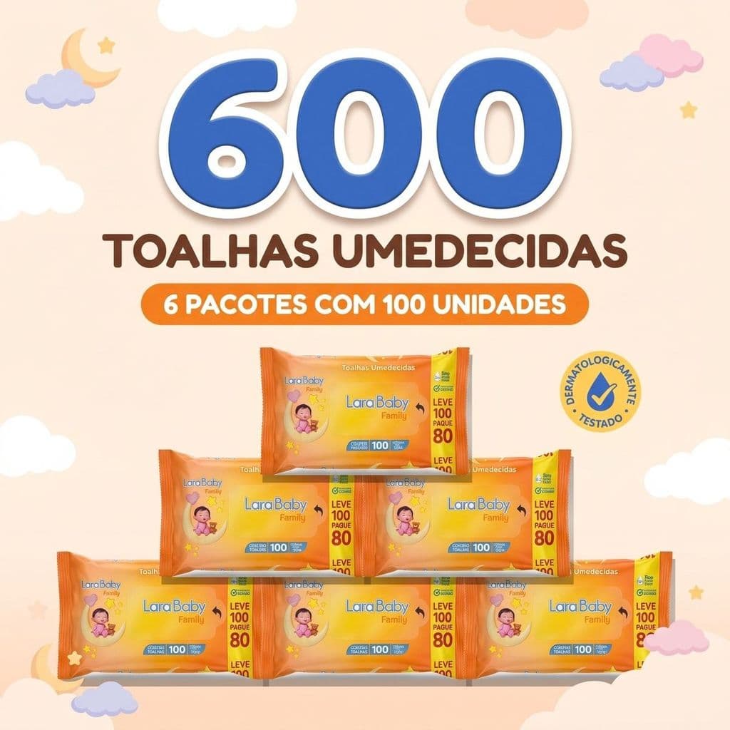Kit 600 Lenço Umedecido c/100 toalhas Bebê Recem Nascido Sem Alcool Cheirinho Economico Macio Suave