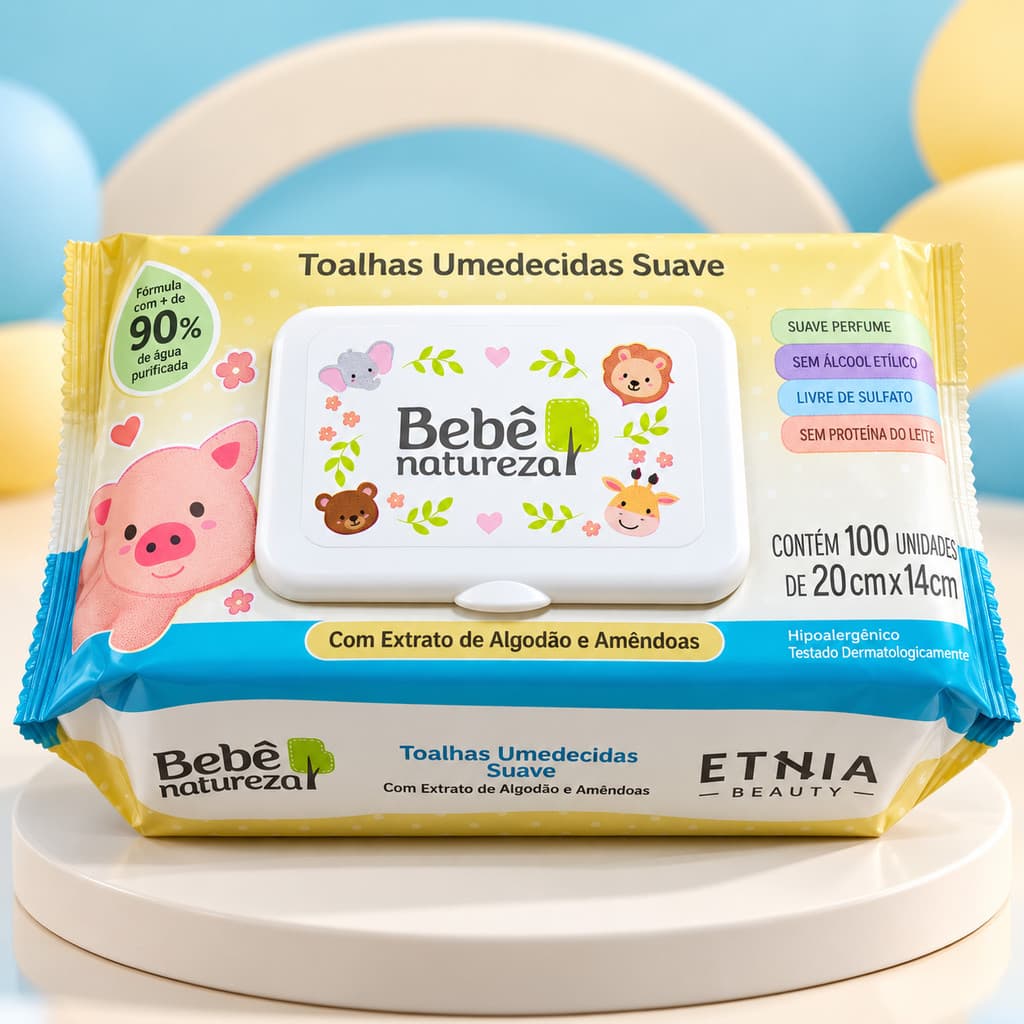 Toalhas Umedecidas Infantis Bebê Natureza Suave – 100 Unidades