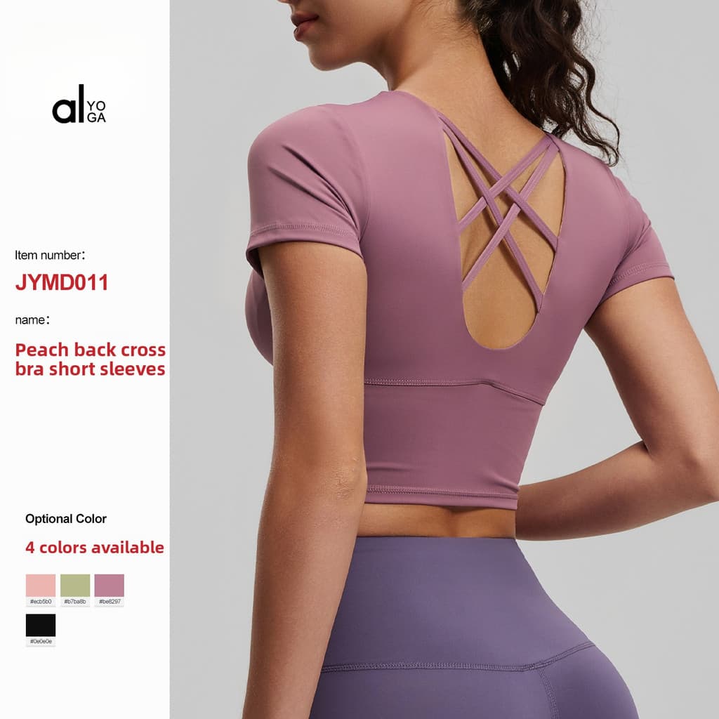 Roupas de Yoga de manga curta magro olhar esportes topo feminino sensação nua com almofada no peito roupas de Fitness