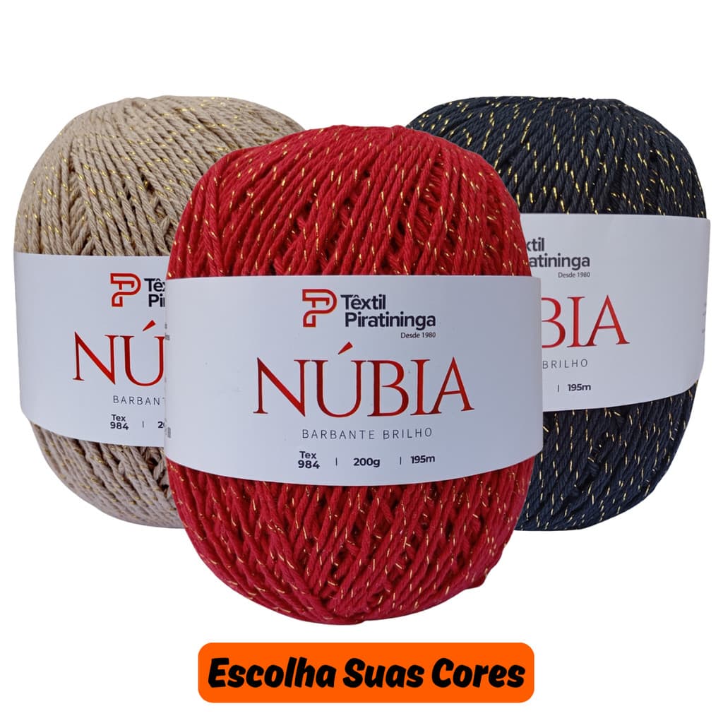 Barbante Brilho Núbia 200g para Crochê Fio com Brilho Tapete Sousplat Bolsas Artesanato