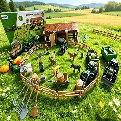 Conjunto Brinquedo Fazenda 40 Peças / 102 Peças Animais de Fazenda Trator Ferramentas AgricultorTapete Educativo QUALIDA