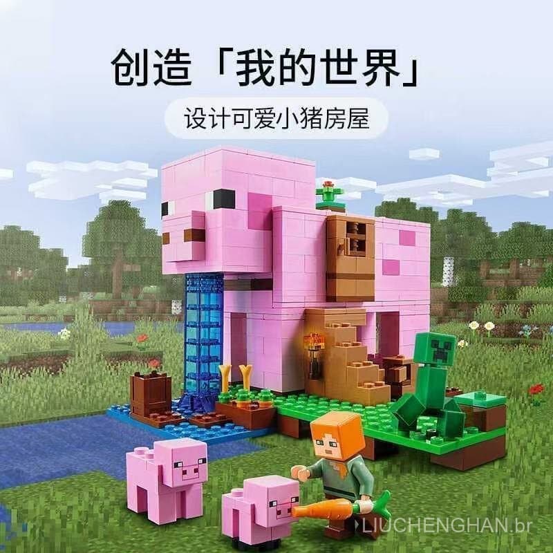900 peças de blocos de montar Lego, cabana de porco, blocos de construção de caverna, modelo de fazenda e vila, criação 