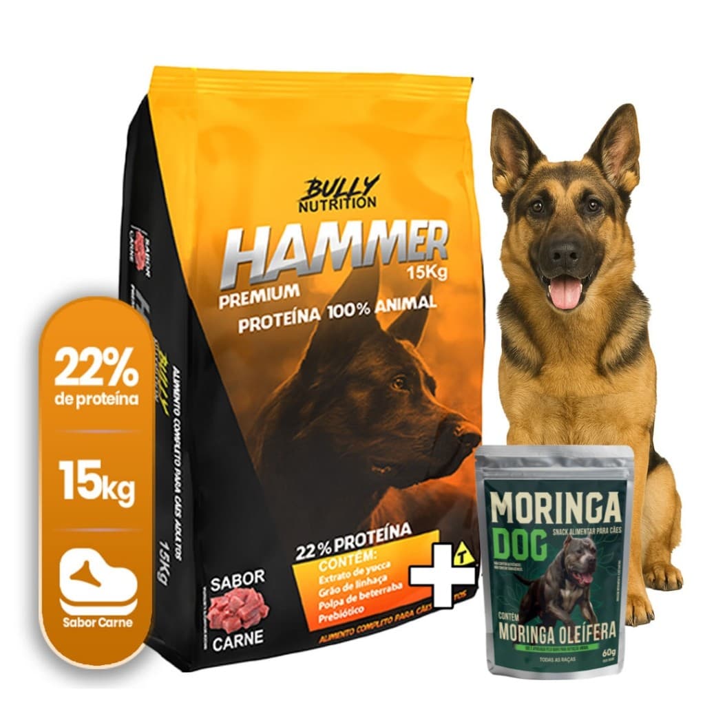Ração Proteica P Cachorro Pastor Alemão Hammer Premium 15kg + Ganhe MoringaDog 60g | Energia e Saude