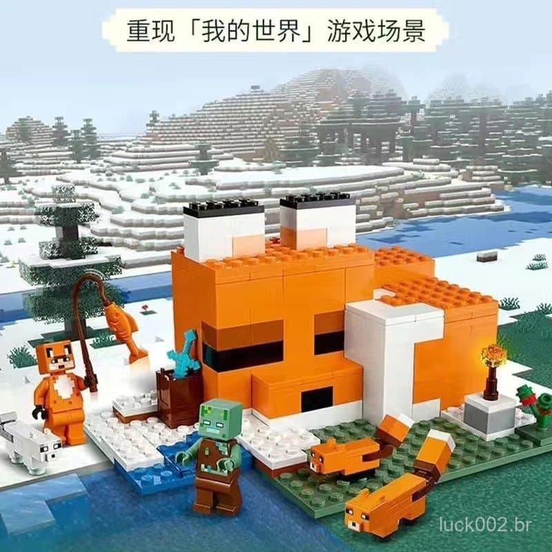900 peças de blocos de montar Lego, mundo pixel, casa de cogumelo da raposa, caverna final, arena, brinquedo de montar D