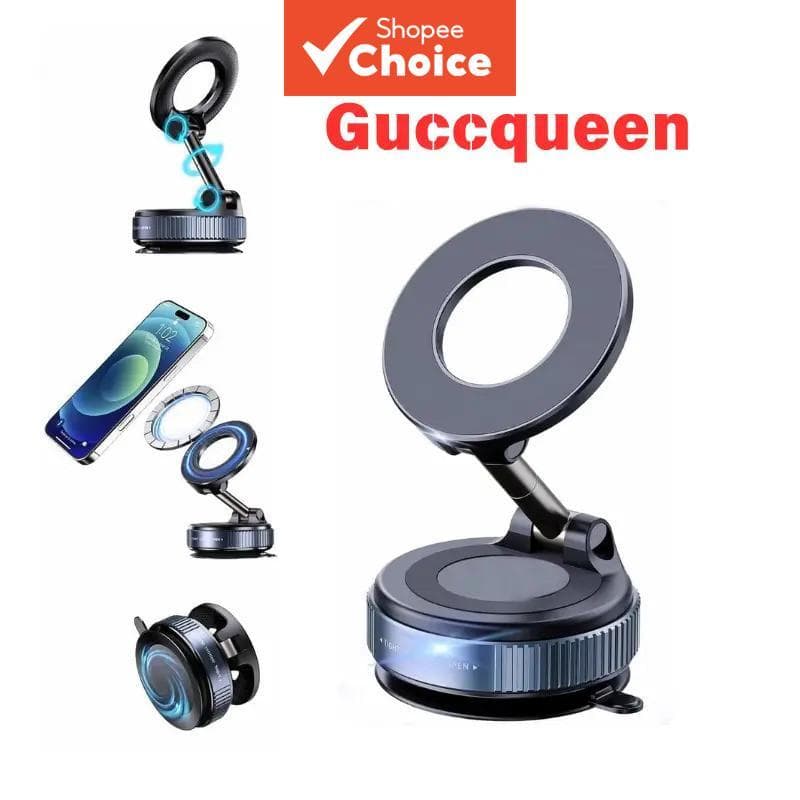 Suporte de Celular Guccqueen para Carros - Suporte Magnético Ajustável 360°, Base de Ventosa Segura, Suporte Dobrável