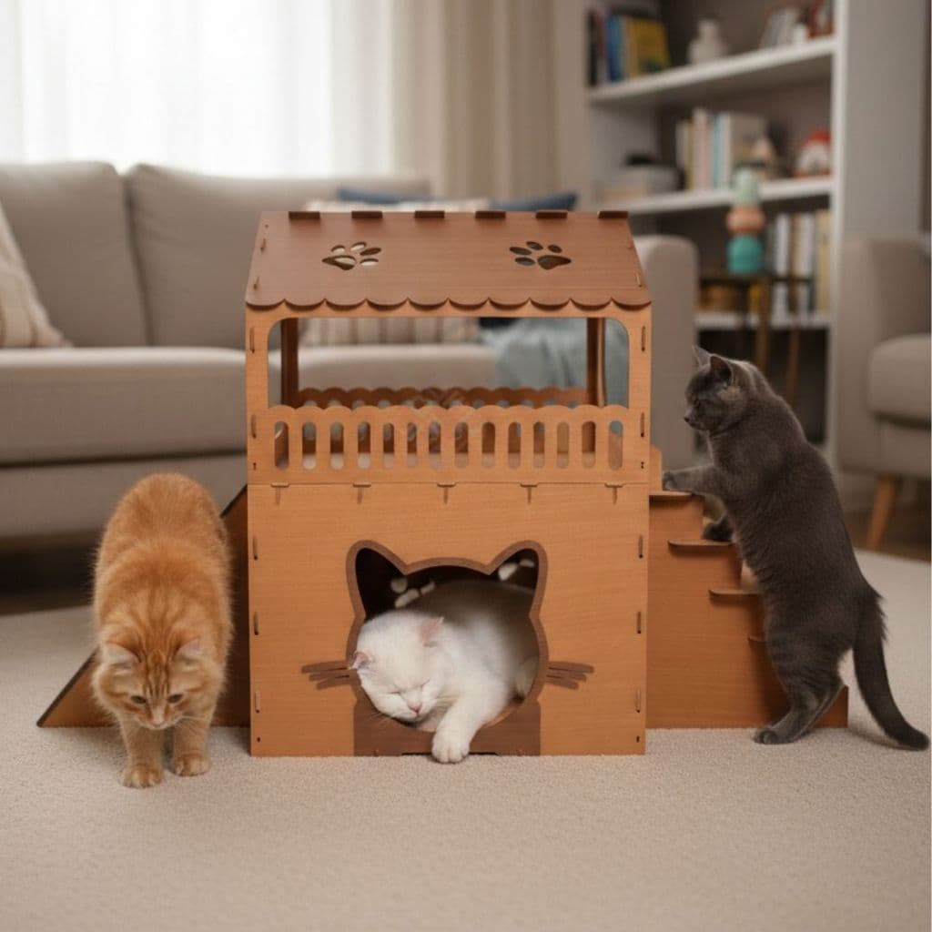 Casinha Para Gatos 2 Andares Com Arranhador Playground Casa De Gato Com Rampa Escada Toca Pet Grande