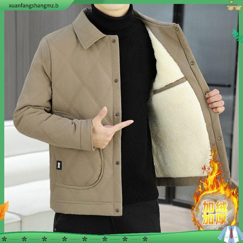 Jaqueta masculina lapela velo-velo quente losango inverno engrossado algodão acolchoado jaqueta acolchoada Casual Lo