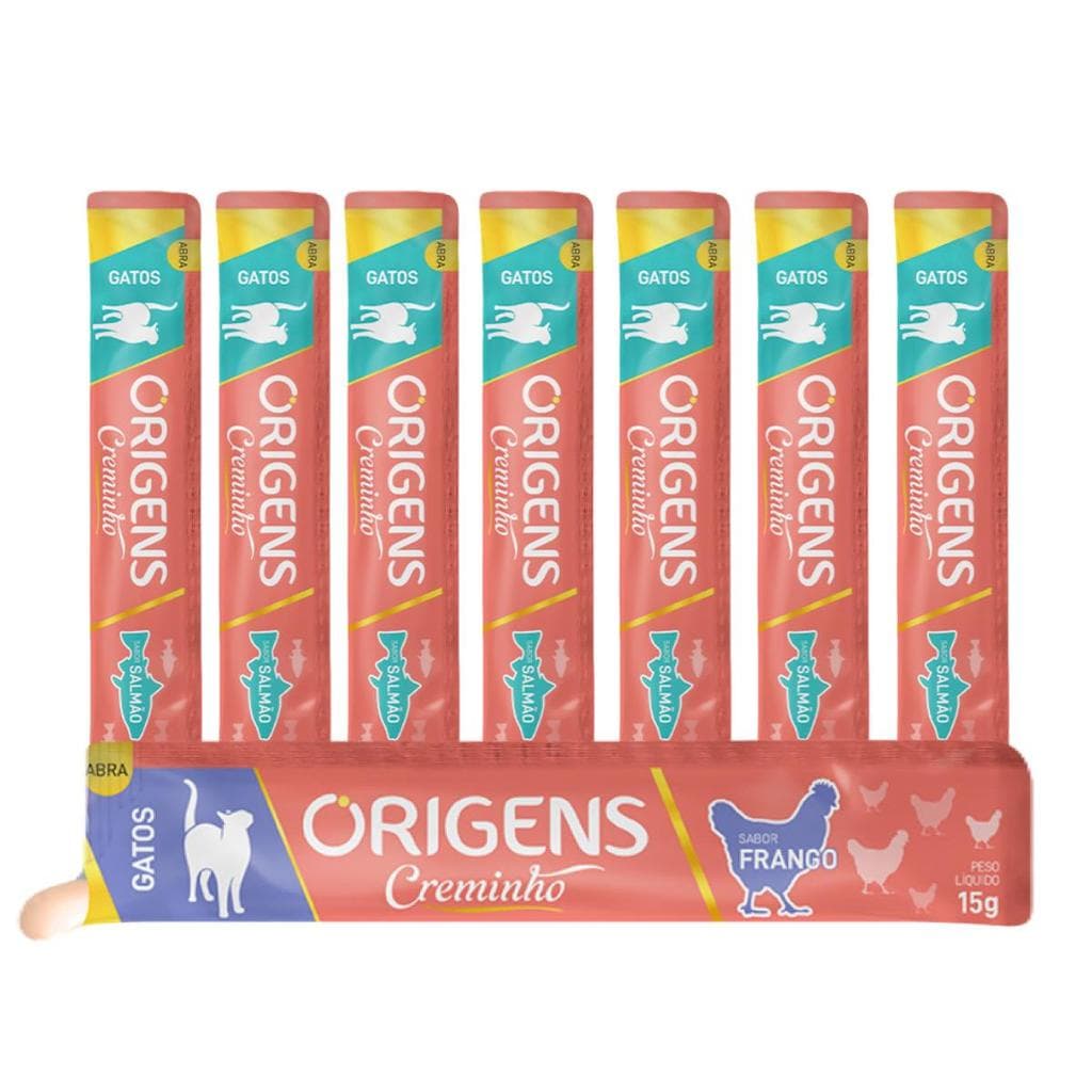 Petisco Cremoso Para Gatos Origens Creminho Snack Saudável Premium Sabor Salmão 15g 8 Un.