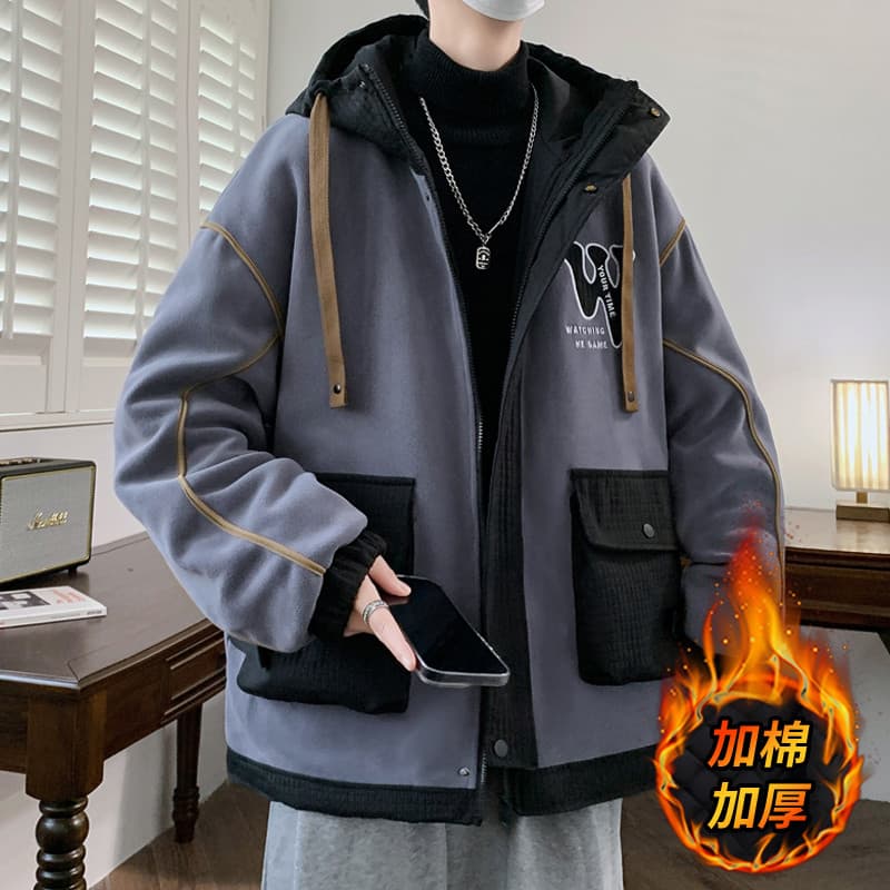 Jaqueta acolchoada de algodão de lã austríaca masculina 2025 novo estilo macacão jaqueta masculina na moda solta jaqueta