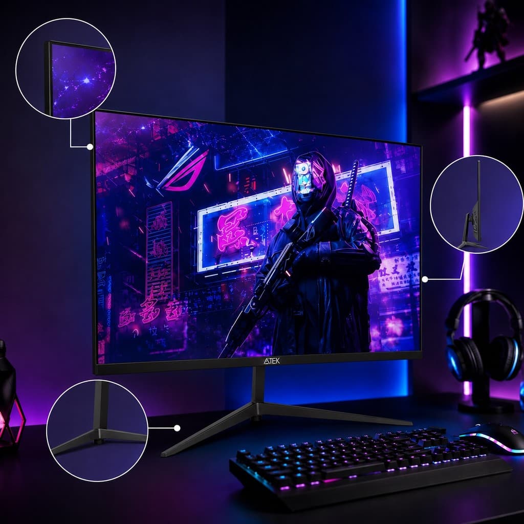 Monitor Gamer 100Hz 1ms 21,5 Full HD LED AMD FreeSync HDMI VGA VESA 75x75 Borda Infinita Aitek