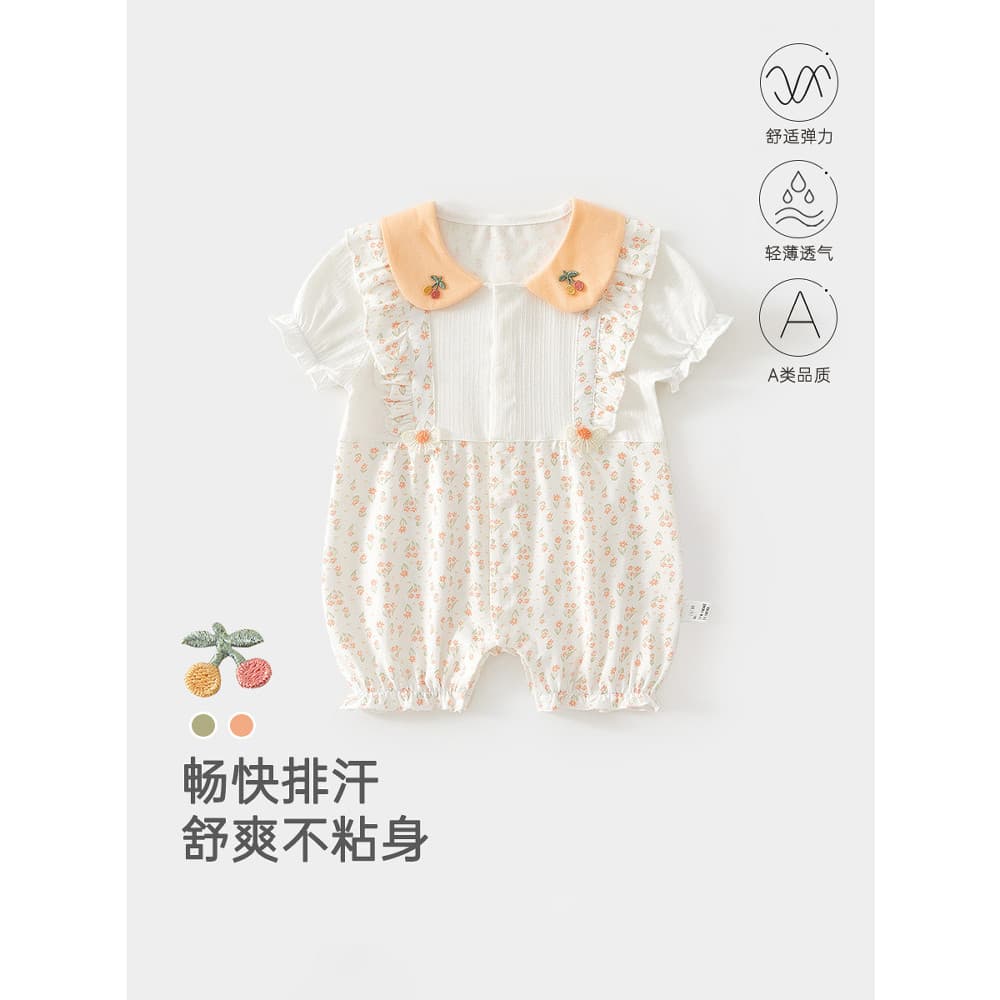 Roupas de bebê verão fino Floral bebê menina manga curta macacão estilo princesa pequeno mês Outing roupas verão