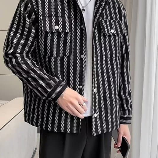 Jaqueta listrada masculina na moda camisa primavera outono jaqueta casual camisa masculina Ruffian bonito jaqueta casual