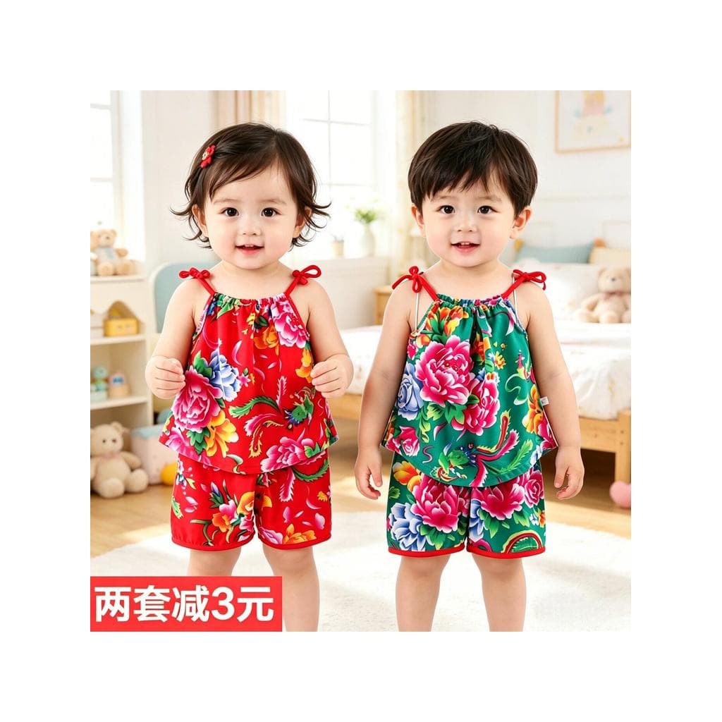 Influenciador Bebê Menino Terno de Verão Bebê Menina Nordeste Flor Grande Roupas de Bebê 2 Anos de Idade 1 Ano Roupas de