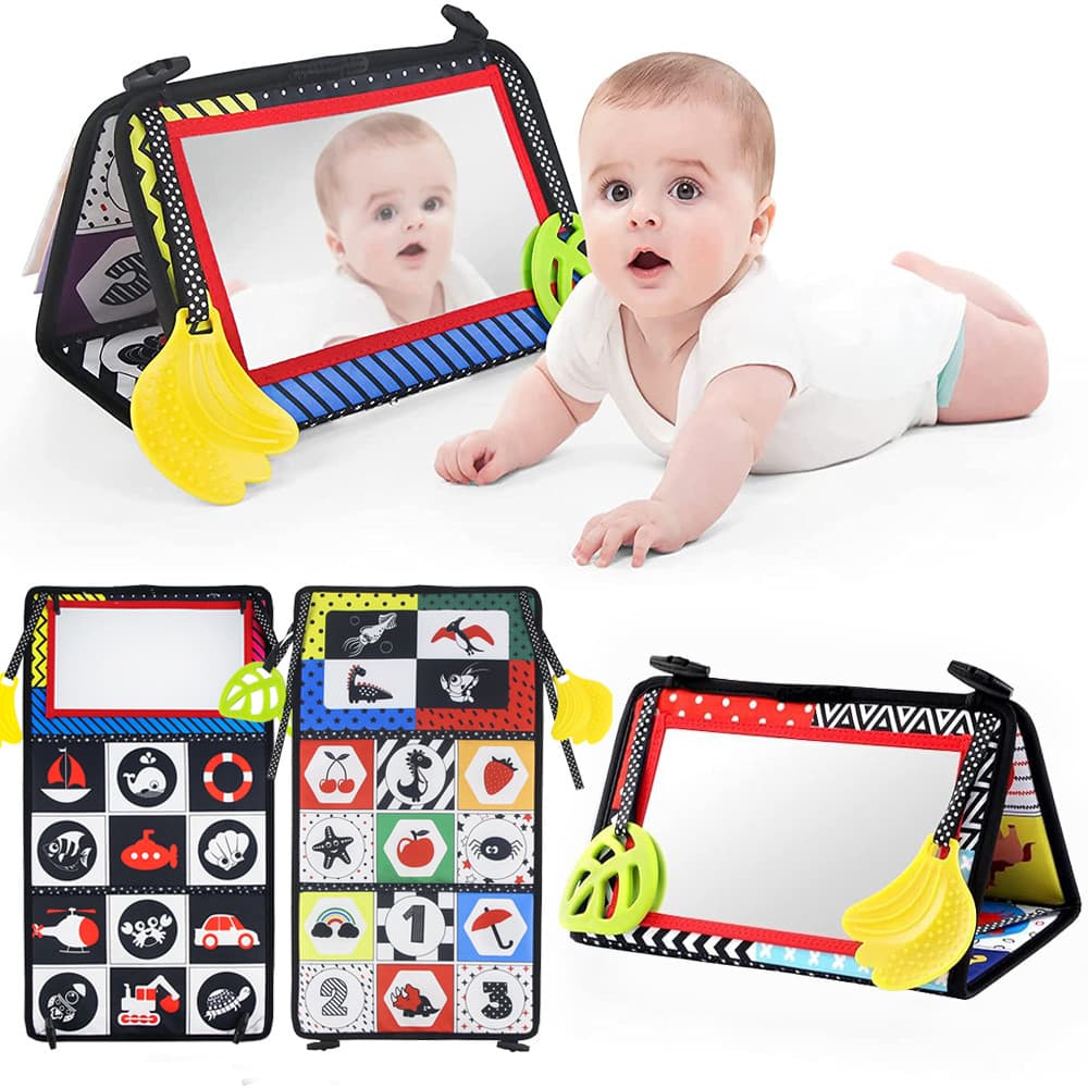 Brinquedos de espelho para bebês, brinquedo sensorial preto e branco, brinquedo educativo de alta suspensão para o tempo