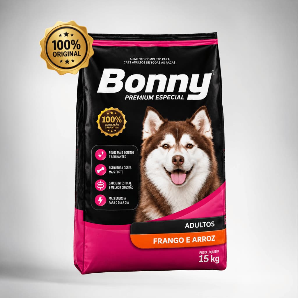 Ração Para Cachorro 15 kg Bonny Premium Frango e Arroz Para Cachorro Adulto Pet Cão