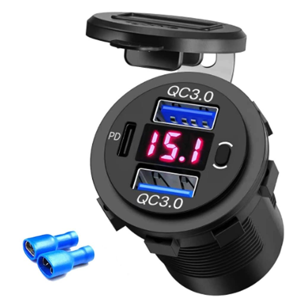Carregador de carro com carregamento rápido e duas portas USB, com botão, carregador de celular, base de carregamento co