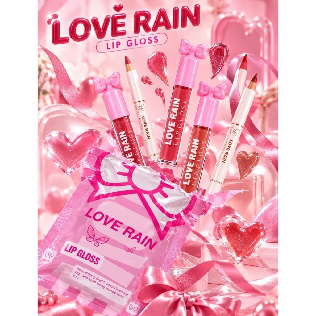 Kit Surpresa Labial Maquiagem 2 Batons Liquido Matte+ 1 Gloss+ 2 Lápis Longa Duração Perfeito para Presentear- Love Rain