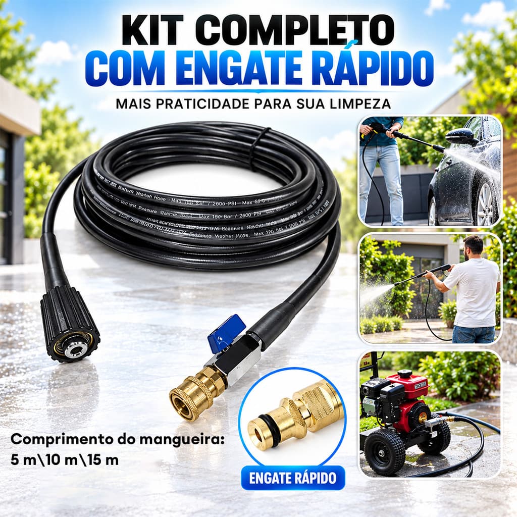 DRELIFE Kit Mangueira Resistente de Alta Pressão com 5 Bicos de Jato para Lavagem de Carro, Limpeza de Jardim e Áreas