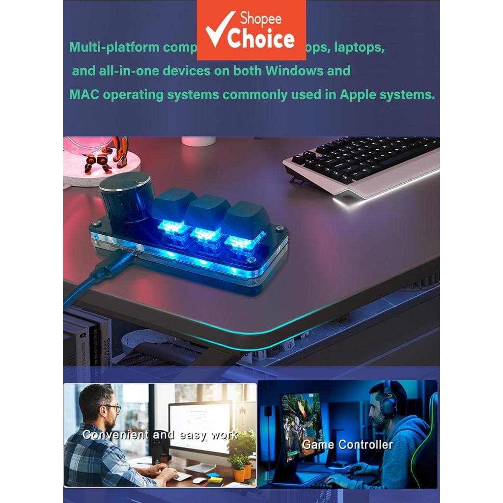 Teclado Mecânico Programável com Botões de Macro, Iluminação RGB, Cabo Tipo‐C