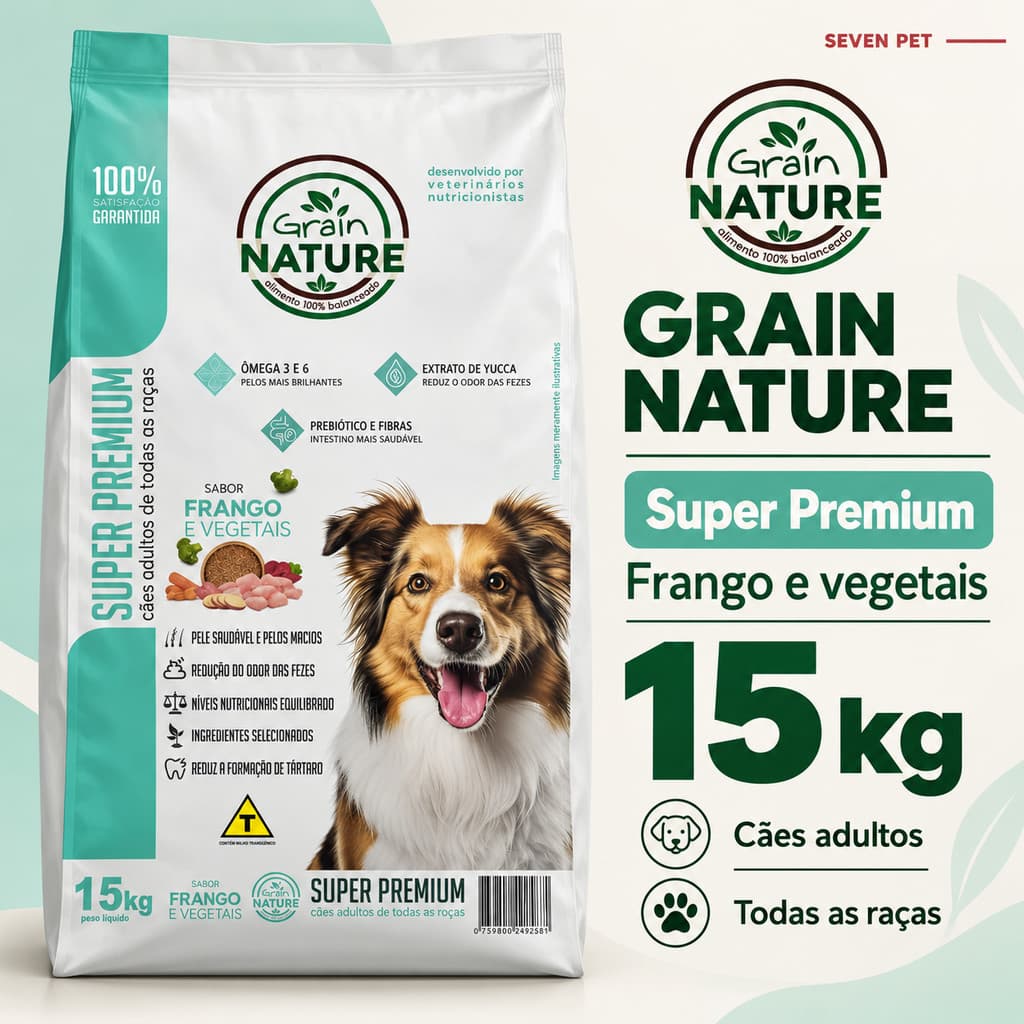 Ração para Cachorro Adulto Grain Nature 15kg Super Premium Sabor Frango e Vegetais