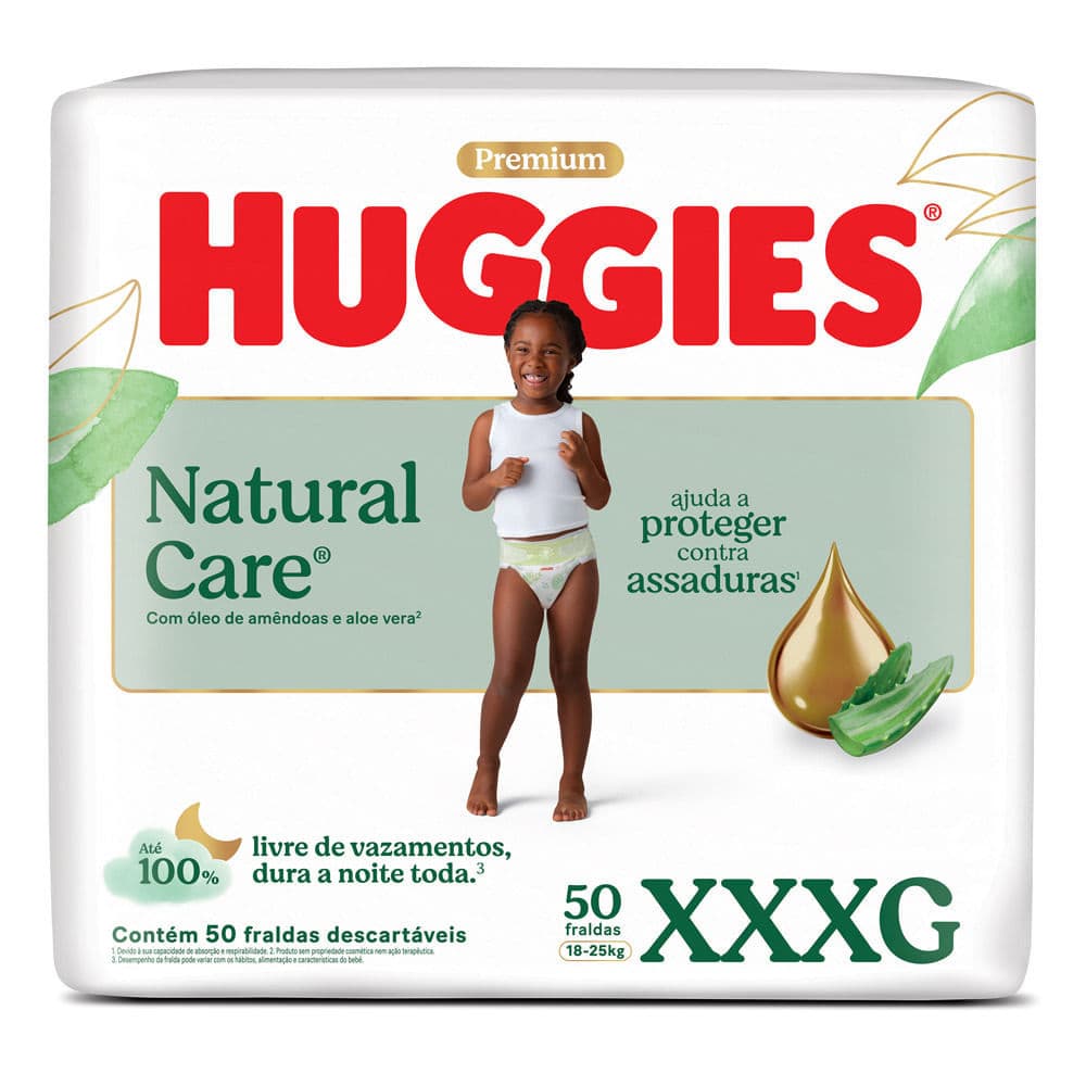 Fralda Huggies Premium Natural Care Tamanho XXXG 50 Unidades Descartáveis