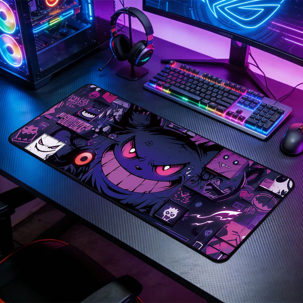 Mousepad Grande Personagem Pokémon Fantasma Gengar Base Antiderrapante Alta Precisão para PC e Notebook Gamer