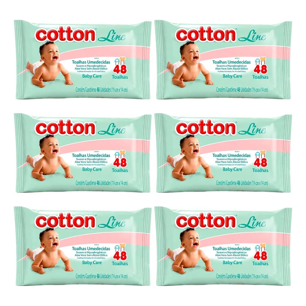 Kit 6 Pacotes Toalhas Lenços Umedecidos Limpeza Higiene Bebe Recem Nascido Pele Sensível Sem PerfumeBaby Care