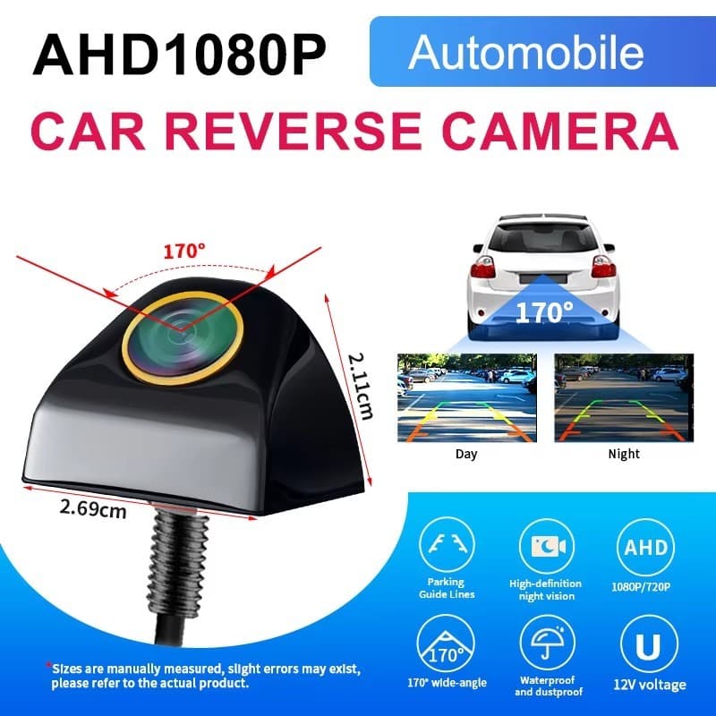 Câmera De Visão Traseira Do Carro AHD CVBS 1080P Full HD Imagem Reversa 170 ° Ré Para Com Noturna Grande Angular Fisheye