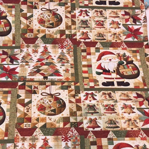 Tecido Tricoline Digital Papai Noel Ornamento Sino Estrela De Natal Tipo Patchwork