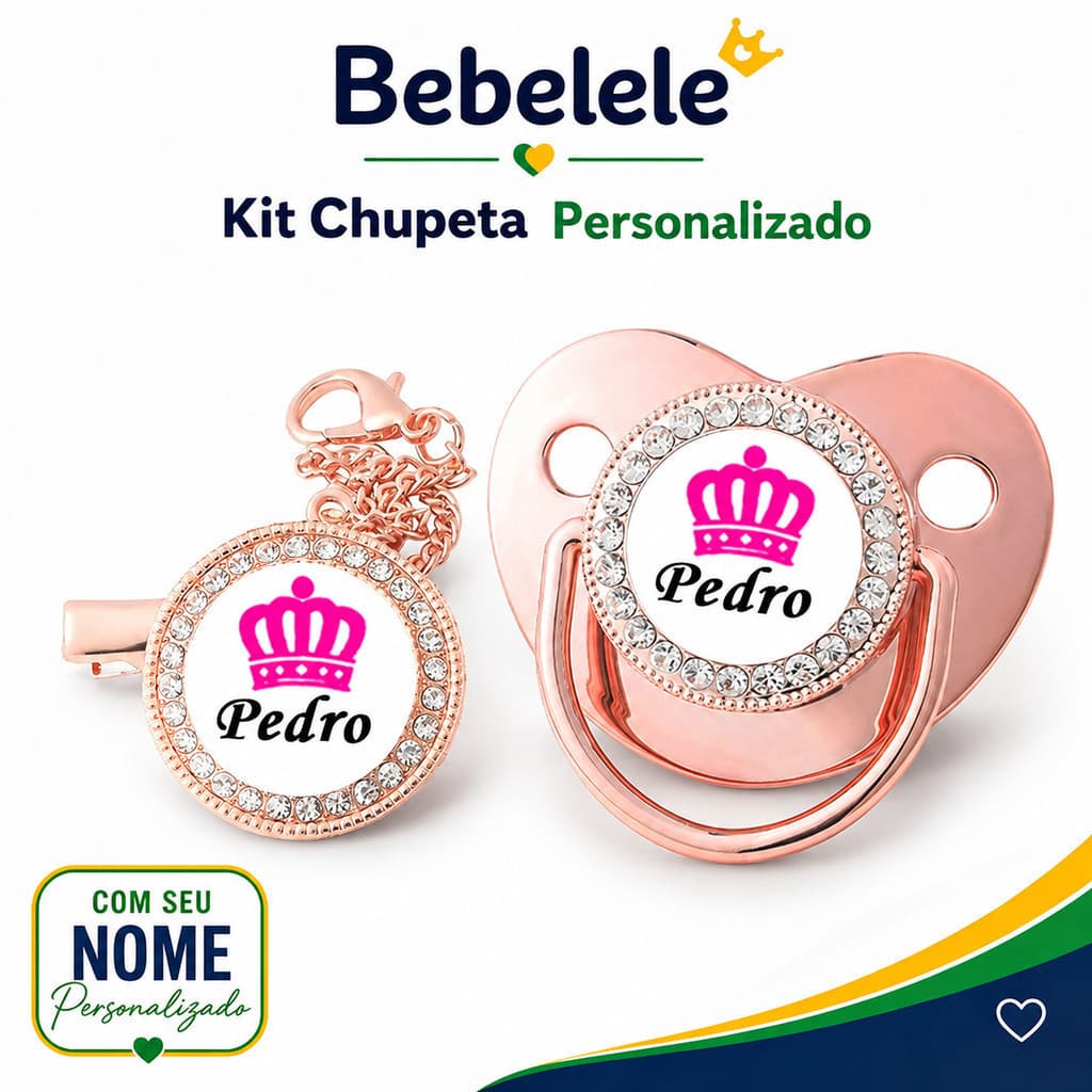 Chupeta plana para bebês, personalizada com nome/foto, vem com chupeta/clip/corrente/fecho#358