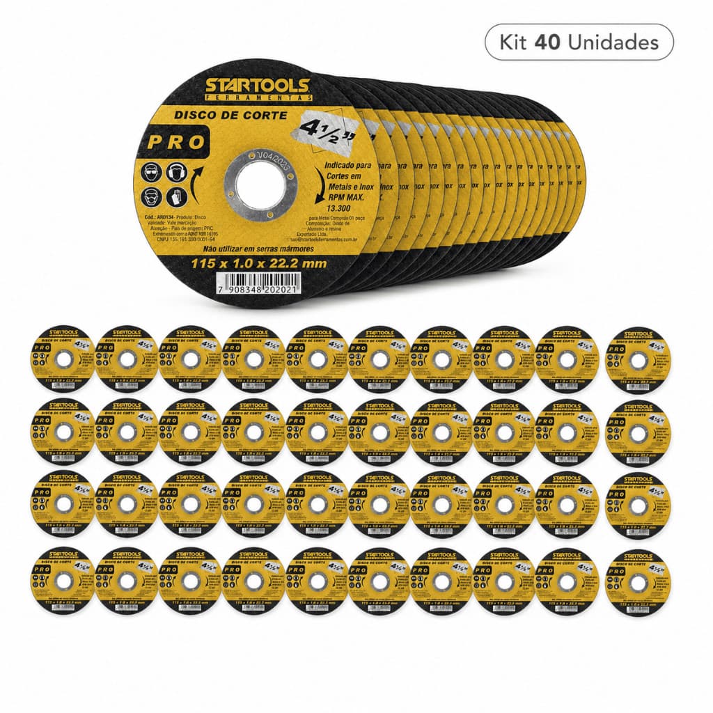 Disco Corte Ferro Inox Metal 115mm 4.1/2 Kit 40 Fino 1mm Esmerilhadeira Startools