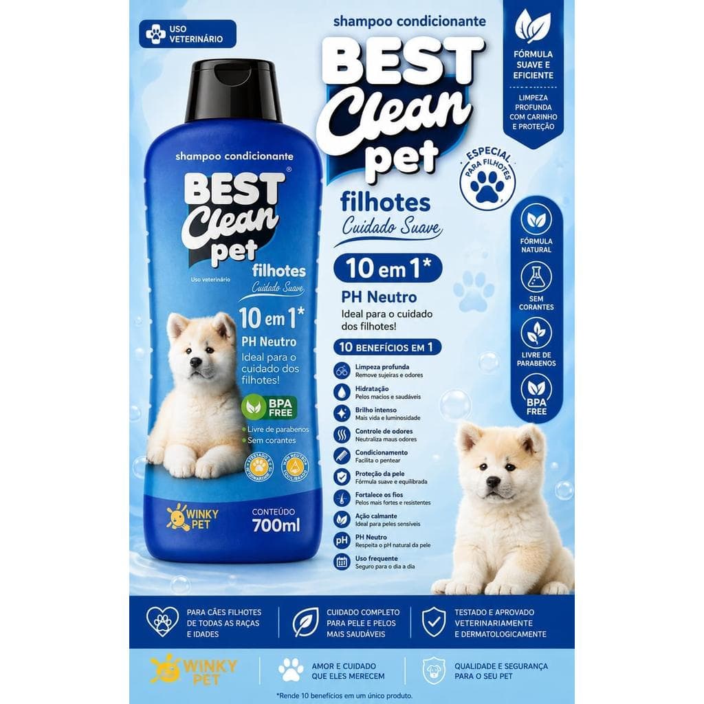 Shampoo Pet Para Filhotes 10 em 1 700ml PH Neutro Sem Parabenos Best Clean Pet
