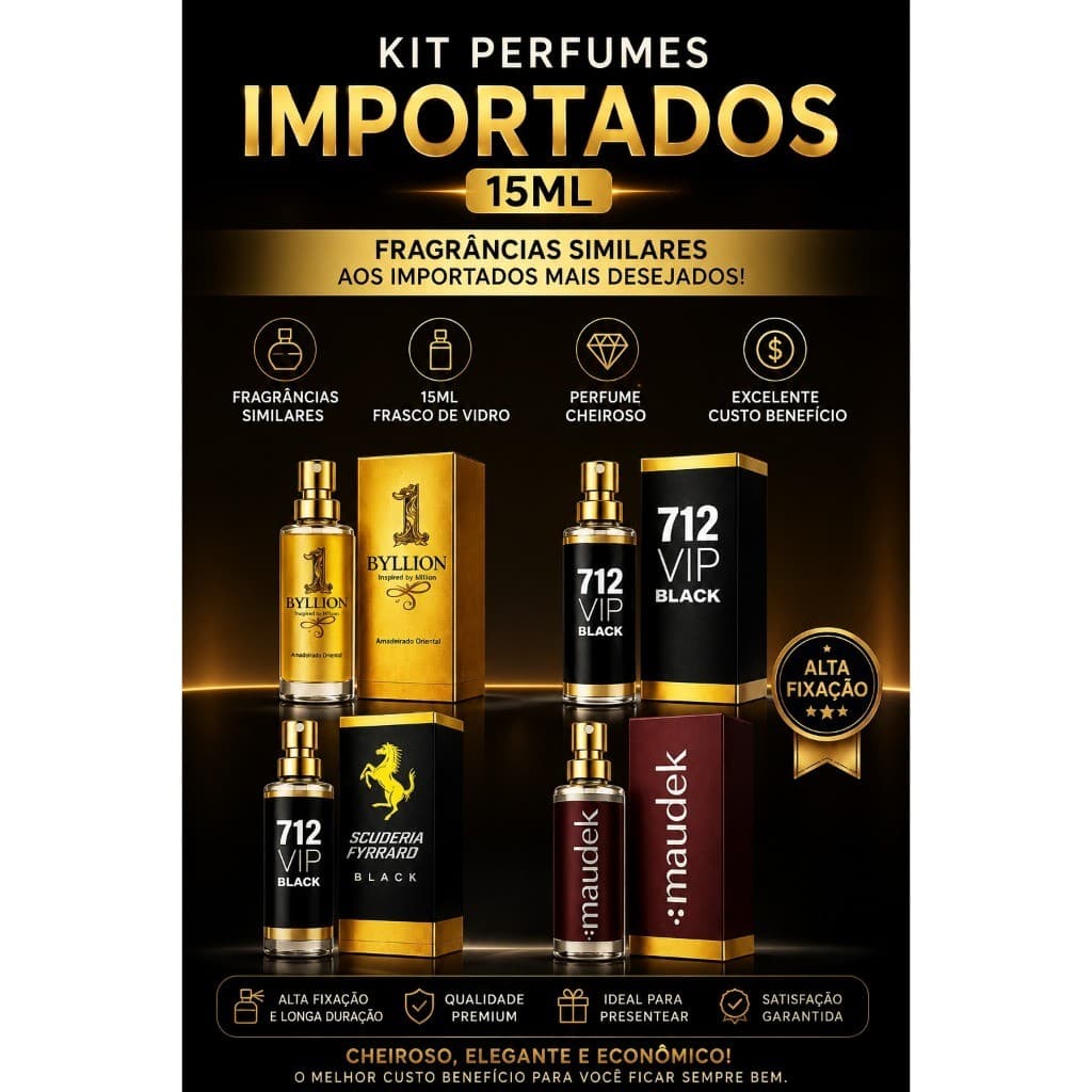 Kit Perfumes Importados 15ml Vidro Masculinos Fragrâncias Byllion Maudek 712 Black Envio Imediato